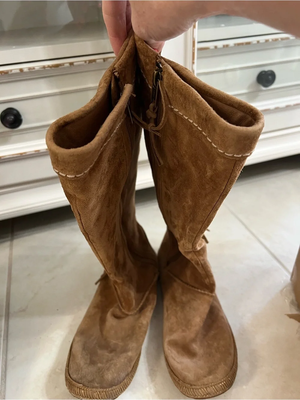 UGG Chestnut Suede Over-the-Knee Fringe Boots